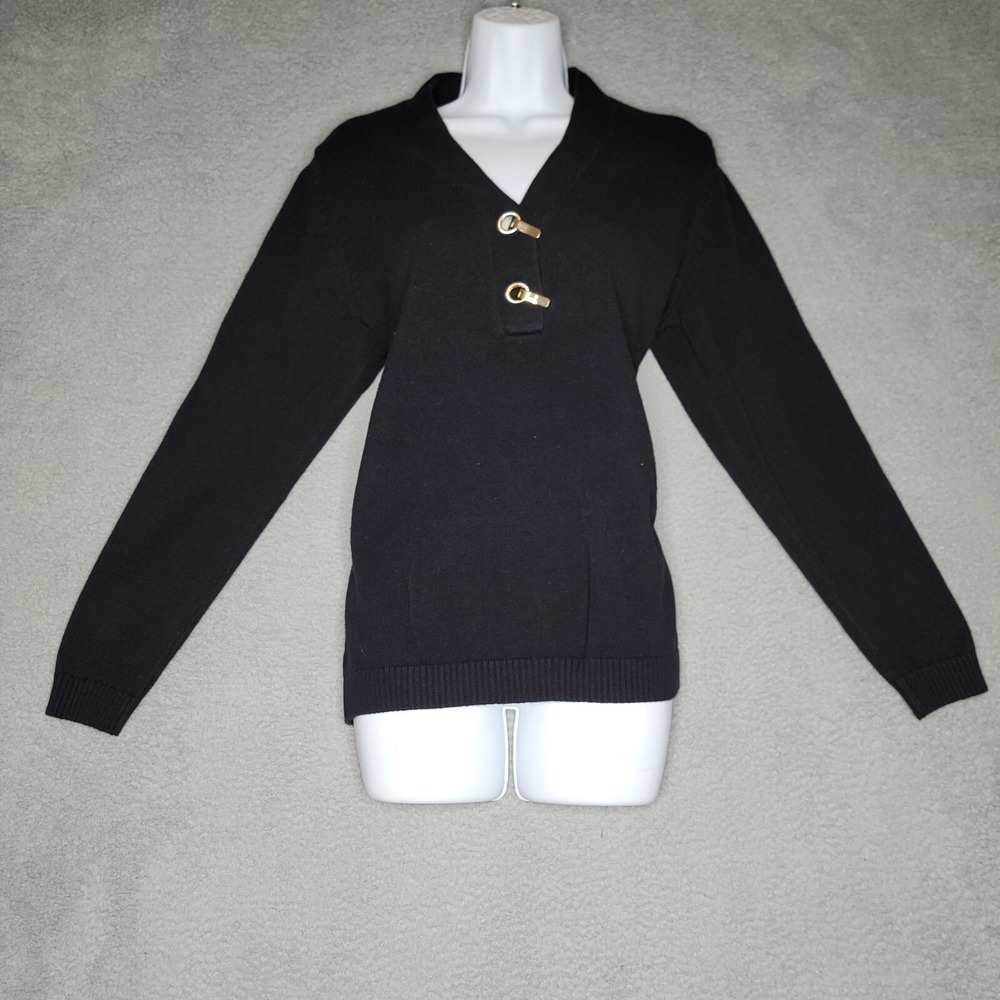 Charter Club Sweater Womens Plus Size 0X Black Knit Pullover‎ Gold Hardware